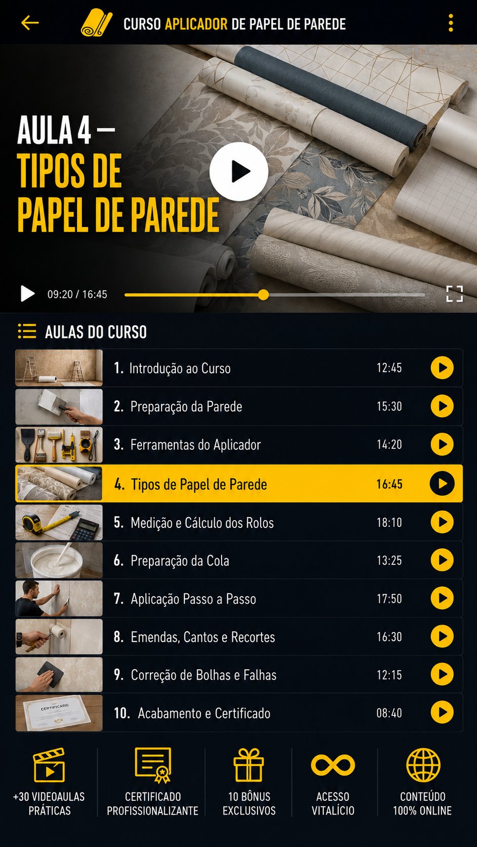 Prévia da vídeo aula sobre medição, cálculo e corte do papel de parede