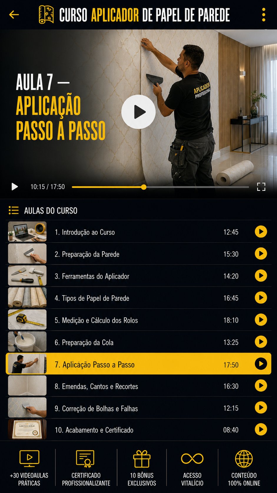 Prévia da vídeo aula sobre aplicação do papel de parede autoadesivo
