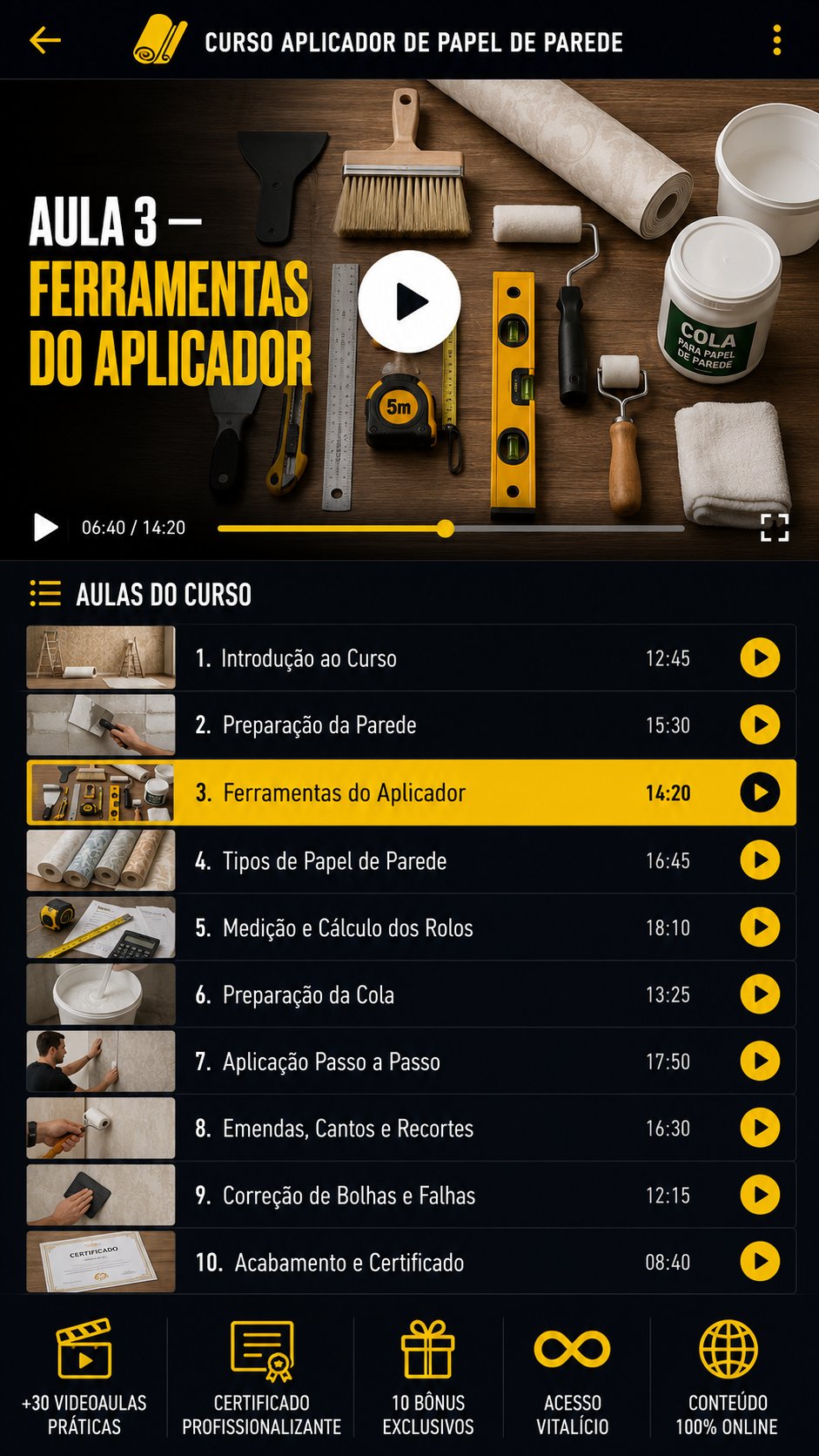 Prévia da vídeo aula sobre preparação e nivelamento da parede