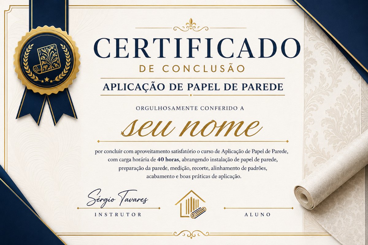 Certificado de conclusão do curso de aplicação de papel de parede