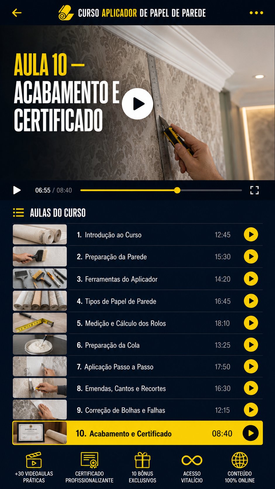 Prévia da vídeo aula sobre emendas, cantos e acabamento profissional